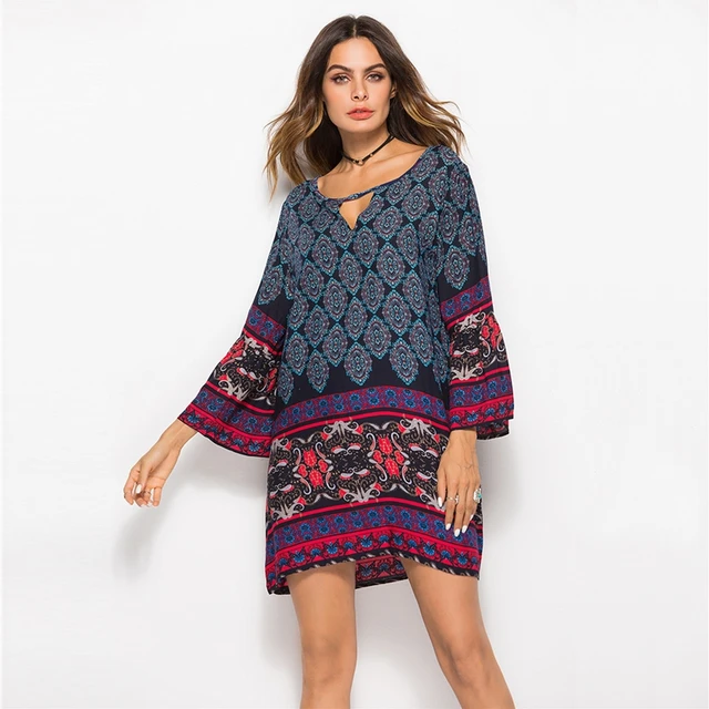 Women Vintage Print Pareo Beach Dress Tunic Cover Up