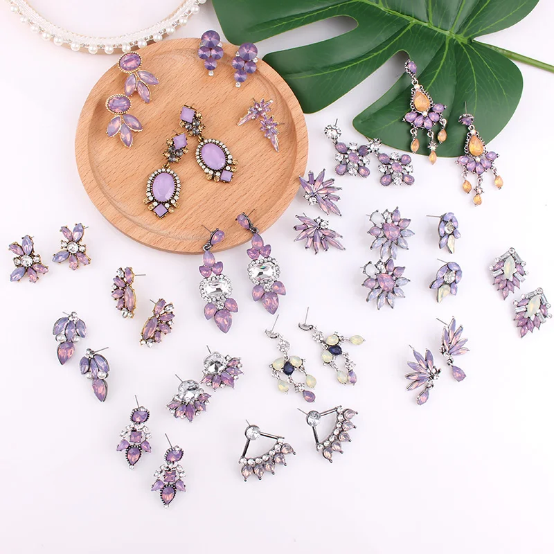 LUBOV благородный фиолетовый кристалл камень кулон трендовые длинные серьги цветок геометрические висячие серьги Модные женские вечерние ювелирные изделия