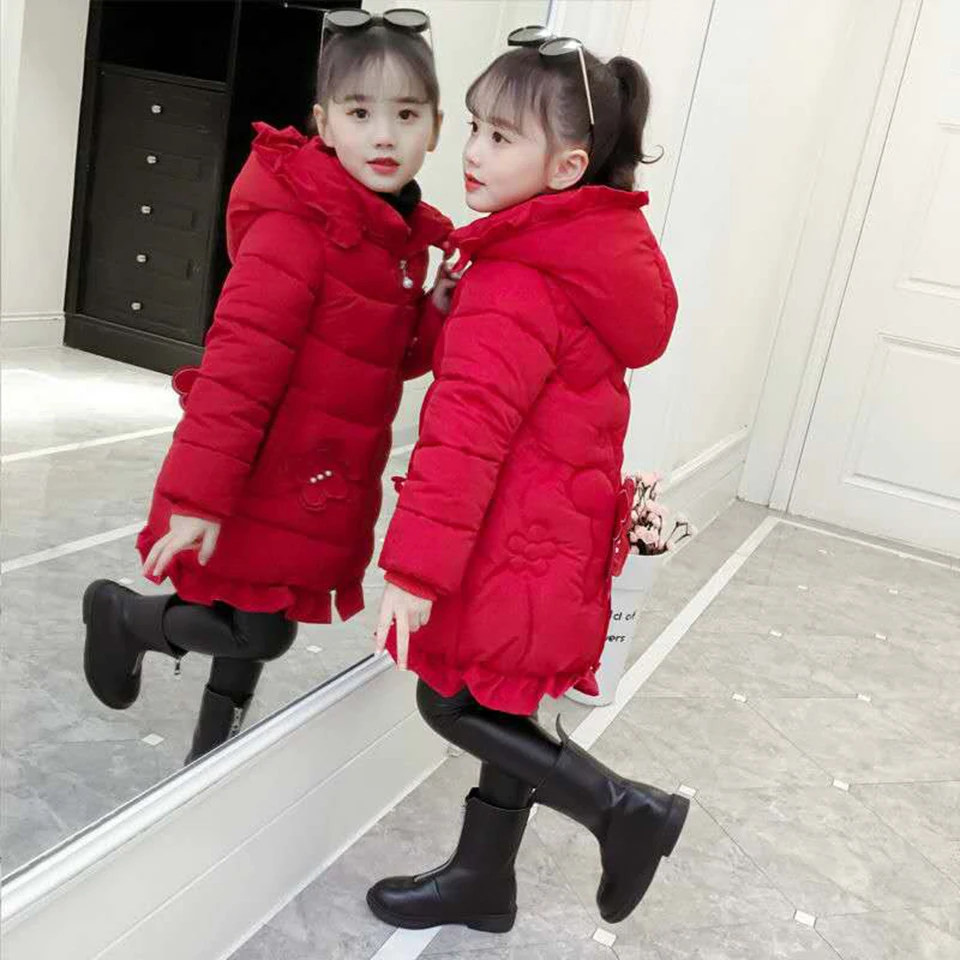

Fashion Winter 2018 Children's Down Cotton Padded Children Clothing Mid Big Child Girls Warm Winter Down Parkas Thick Outerwear