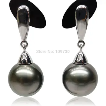 

ry00236 TOP QUALITY!RARE GRAY PURPLE!AAA 10.3MM TAHITIAN PEARL 18K GOLD EARRING!PERFECT