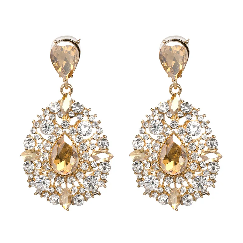 

New Fashion Jewelry Champagne Color Water Drop Brincos Rhinestone Crystal Drop Earrings For Women Gift