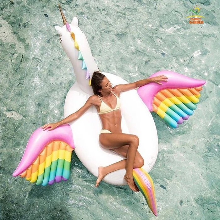 

Inflatable Rainbow Pegasus Unicorn Horse Pool Float Colorful Air Floating Mattress Bed Swimming Ring Outdoor Fun Sports Ride-on