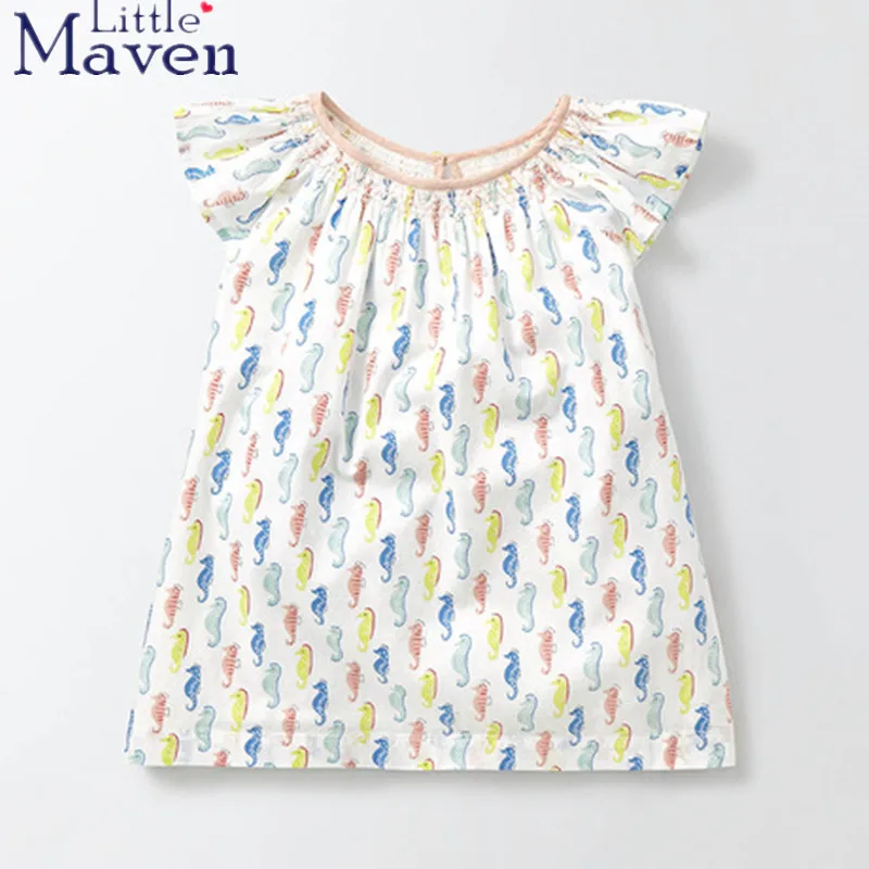 

100% Little Maven latest 2018 new summer baby girls clothes short sleeve O-neck t shirt pure Cotton Sea horse print tee tops