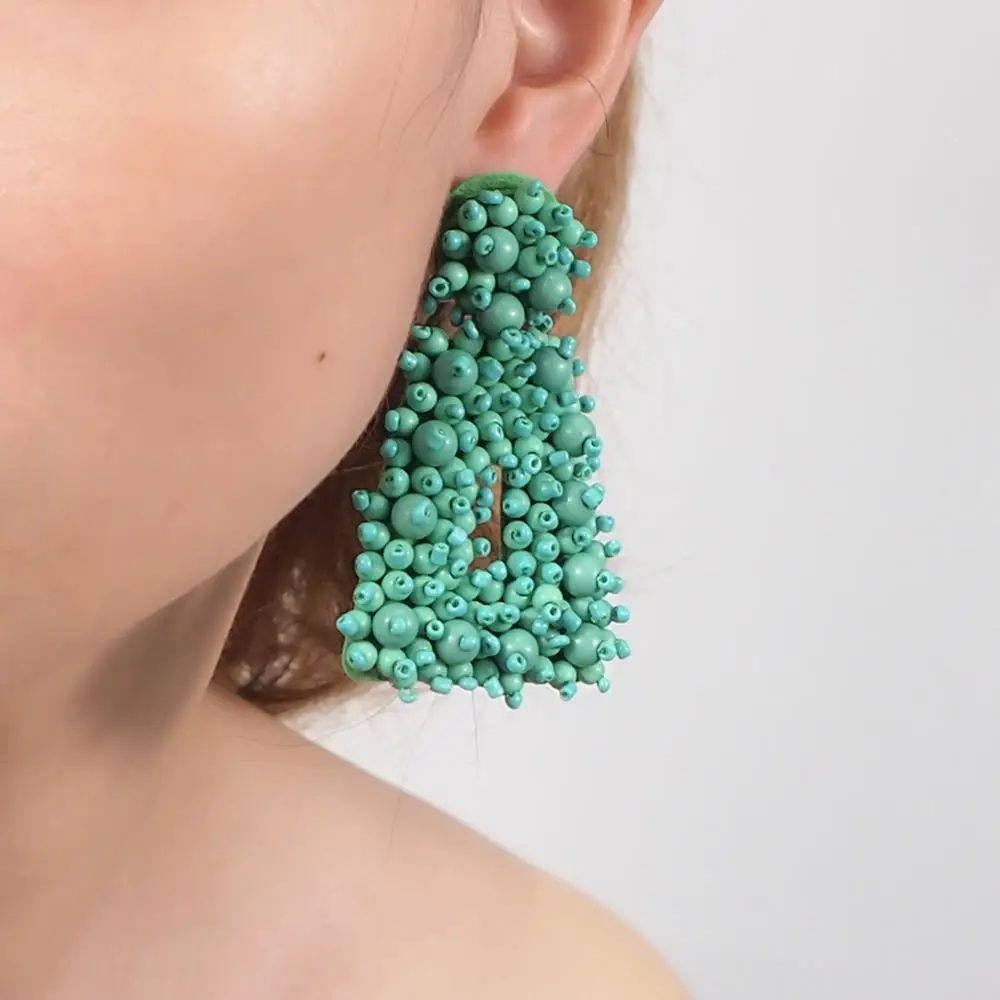 

MANILAI Bohemian Resin Beads Dangle Earrings Fashion Handmade Charm 4 Color Statement Big Earrings For Women Jewelry