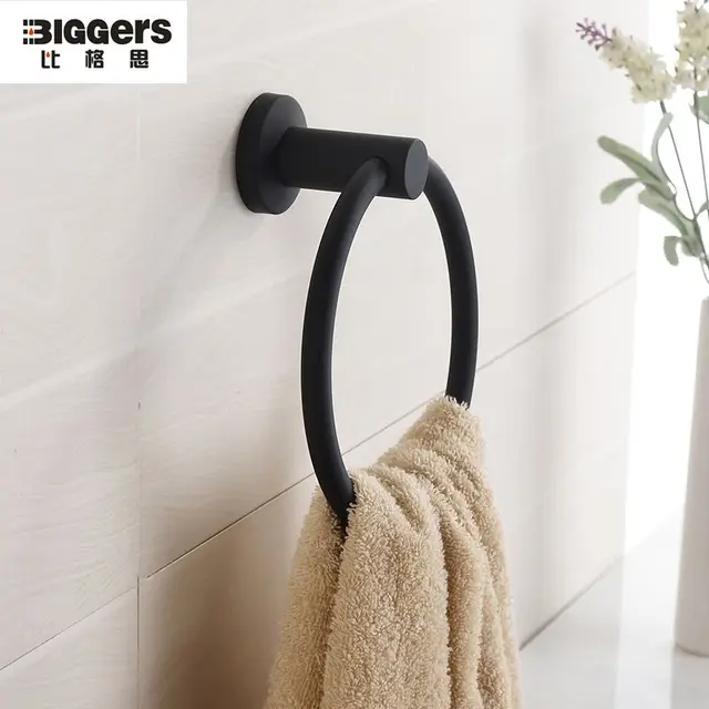 Free Shipping 304 Stainless Steel Towel Ring Black Color Round Style Free Shipping 304 Stainless Steel Towel Ring Black Color Round Style Wall Mounted