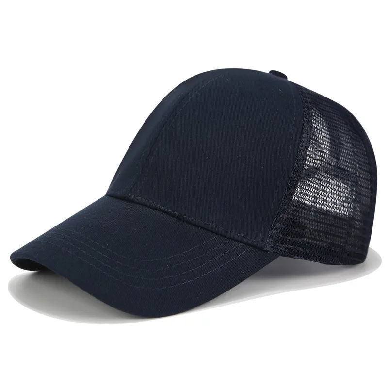 Кепка женская блеск конский хвост бейсбольная Кепка Snapback папа кепка-бейсболка Кепка s Женская грязная булочка летняя сетчатая шляпа Женская регулируемая хип-хоп шляпы - Цвет: Plain Navy blue