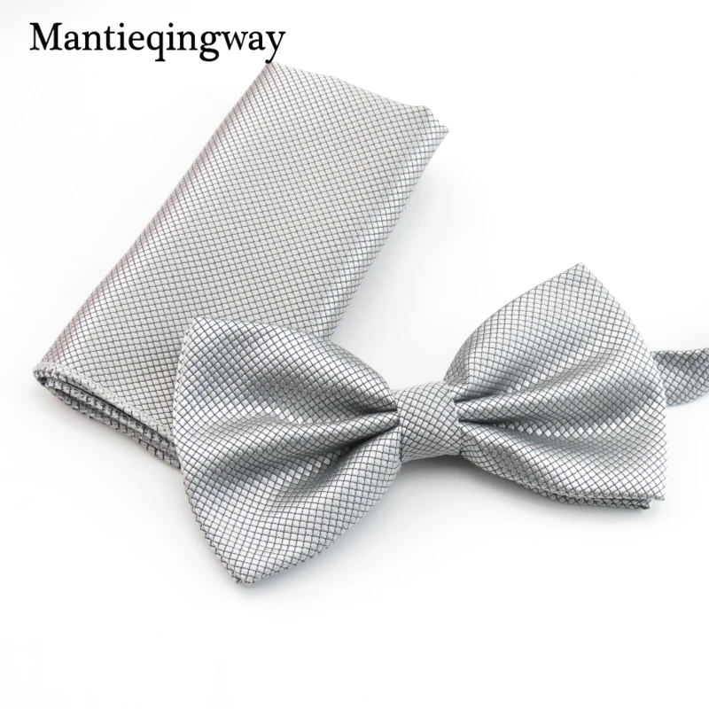 Mantieqingway Свадебный Твердые Цвет Bowties Pocket Square Set для Для мужчин унисекс платки Для мужчин S галстук-бабочка праздничная одежда Бизнес костюм