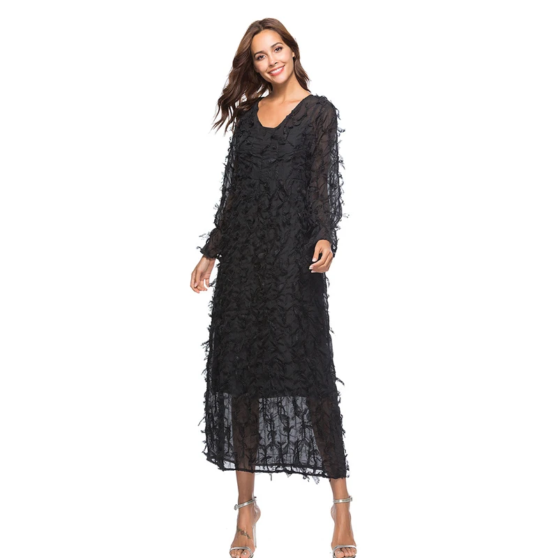 

EdspLovd Elegant V-Neck Flare Sleeve Dress Women Lace Mesh Plus Size High Waist Spring Summer Causal Dress 2PCS DS300