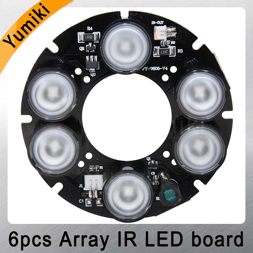Yumiki 6pcs Array LED IR 20-50 Meters DC12V Size 90 PCB Board 76x34mm Infrared Night Vision for CCTV Camera(diatmeter:76mm) |