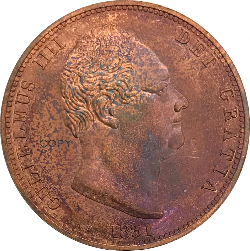 Коллекционная монета из красной меди 1831 Великобритания 1/2|Безвалютные монеты| |