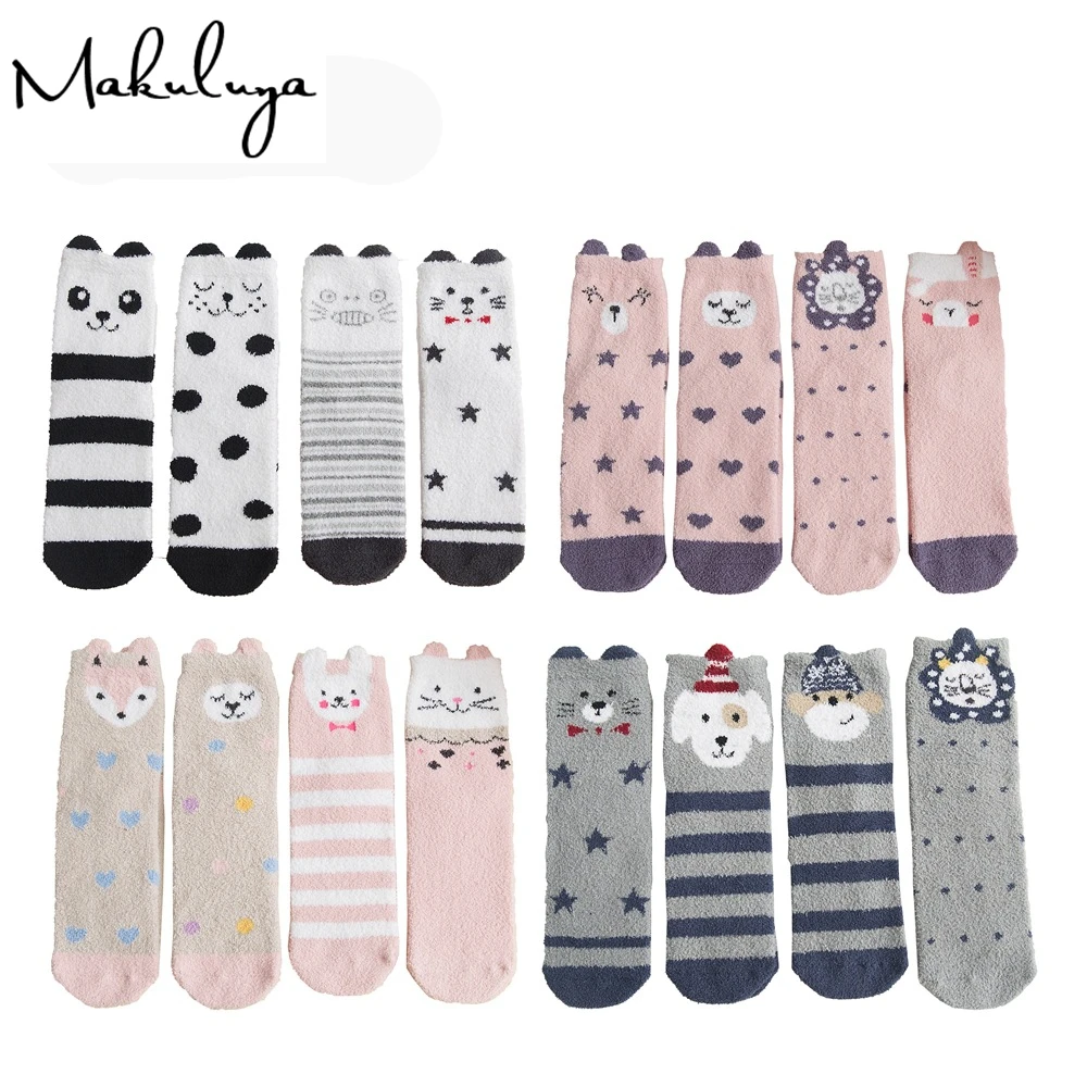 Makuluya/4 пары милых женских толстых снежных японских носков, зимние и весенние носки-тапочки, неприятный запах, теплые женские носки для