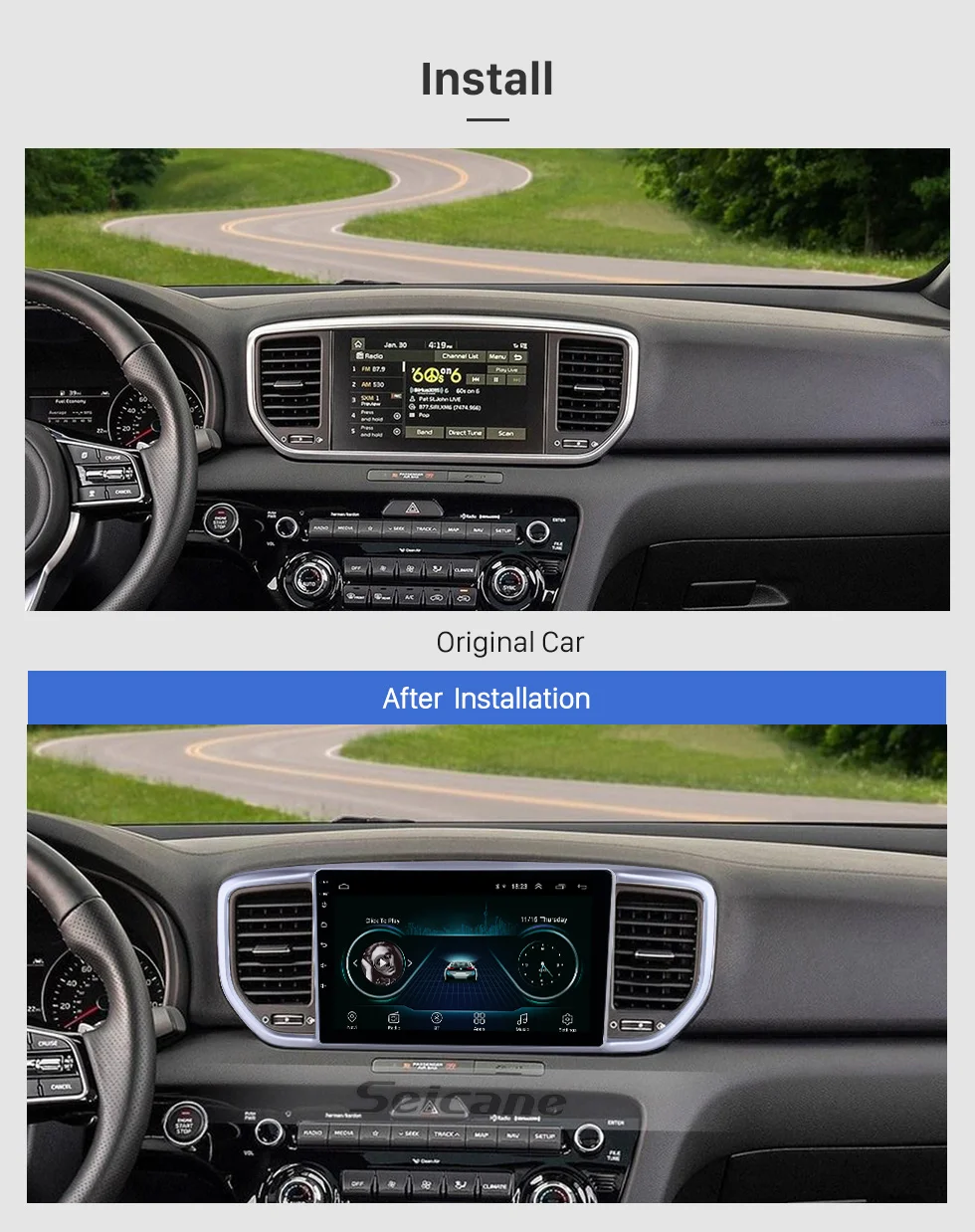 Discount Seicane 2din 9 inch GPS Navi Radio Android 8.1 for Kia Sportage R 2018-2019 with Bluetooth HD Touchscreen USB support Carplay 1