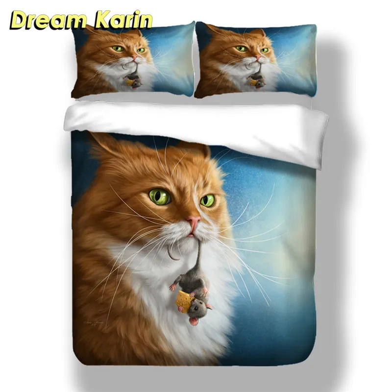 

Dream Karin 3D Print Cat Bedding Set For Kid Polyester Duvet Cover With Pillowcase 2/3 Pcs Single Queen King Home Textile