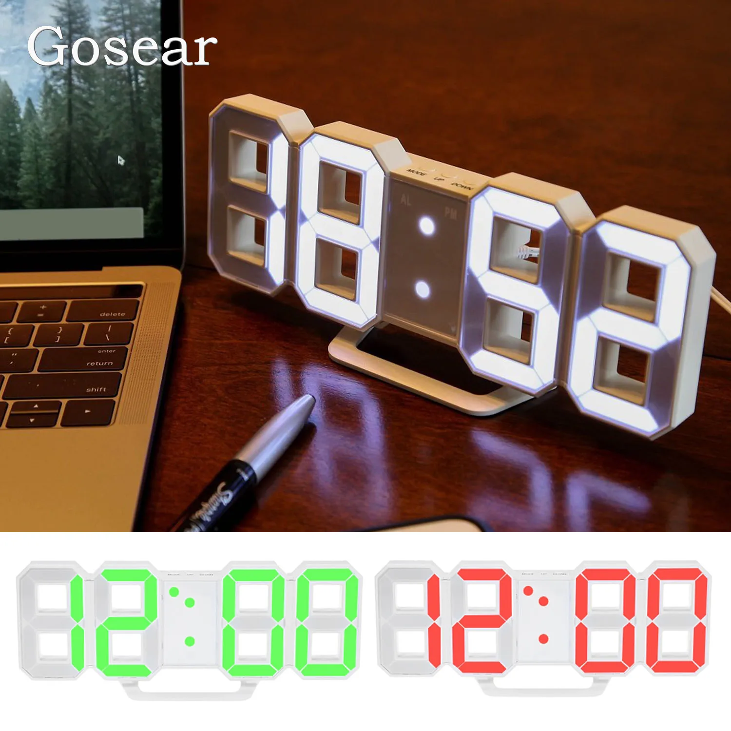 

Fashion Large 8-Shaped LED Digital Wall Table Desk Clock Alarm Clock Watches With Snooze Function 12/24 Hours Display