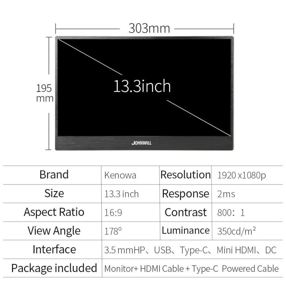 13,3 дюймов ips монитор портативный HD 1920x1080 с 2Type-C(USB-C) компьютерный игровой монитор для Raspberry Pi/PS4/Xbox360/cctv/switch