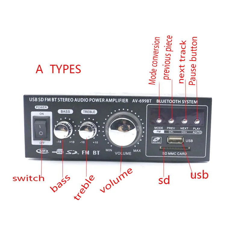 Мини-усилитель спикер усилитель карта USB флэш-накопитель DC 12 В/220 В Bluetooth усилитель автомобильный усилитель 699BT/253BT/309A
