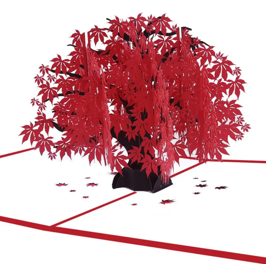  10pcs Handmade Kirigami Origami Maple leaves Tree 3D Pop UP Greeting Cards Invitation card For Wedd - 33032364488