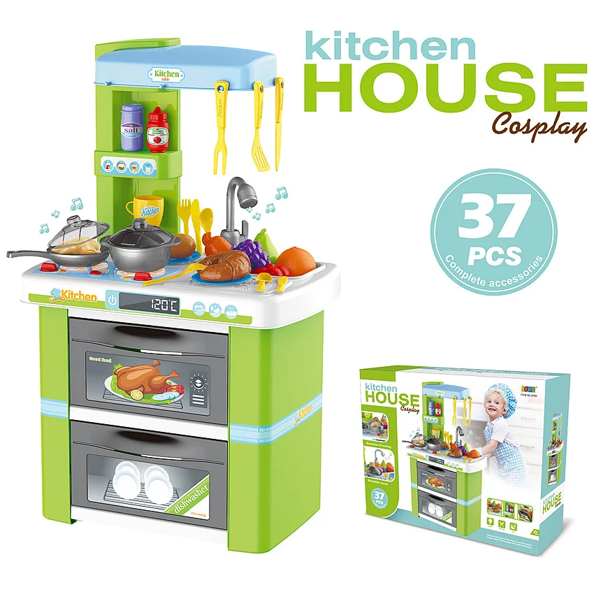 

37pcs Electronic simulate Kitchen House Kids Pretend play Set Toys with music Light Cooking Kitchen Table Educational Doll girl