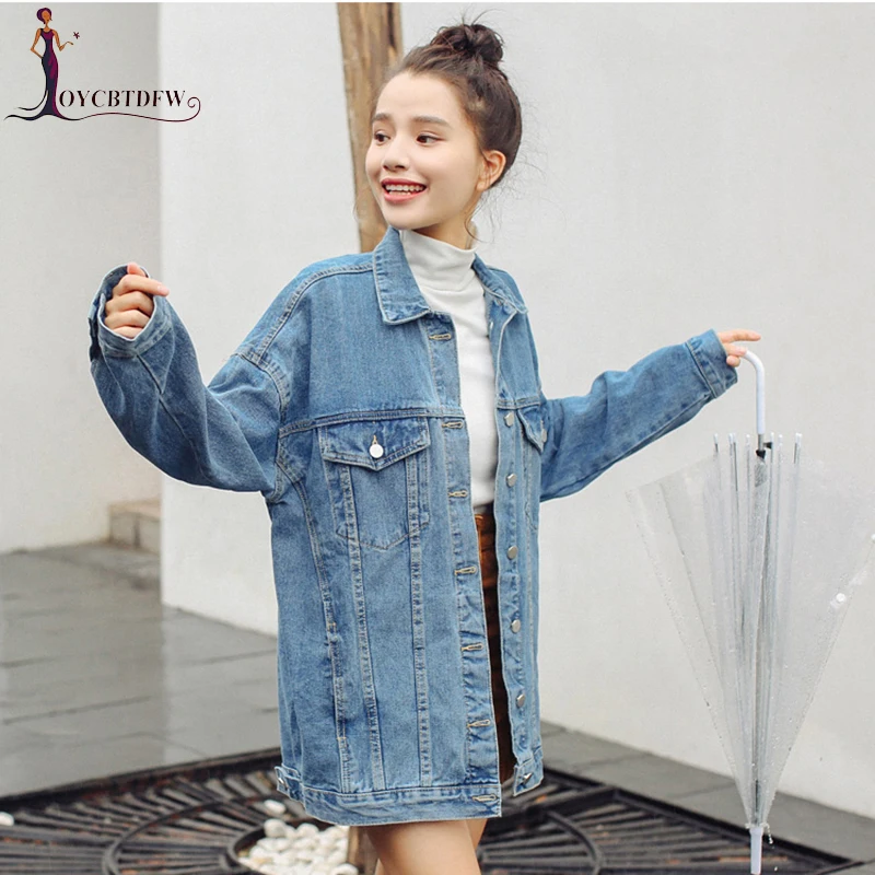 Spring women denim jacket 2018 fashion new loose Bat Sleeved female jacket mid-long single-breasted long-sleeved lady coat ll954 Spring women denim jacket 2018 fashion new loose Bat Sleeved female jacket mid-long single-breasted long-sleeved lady coat ll954