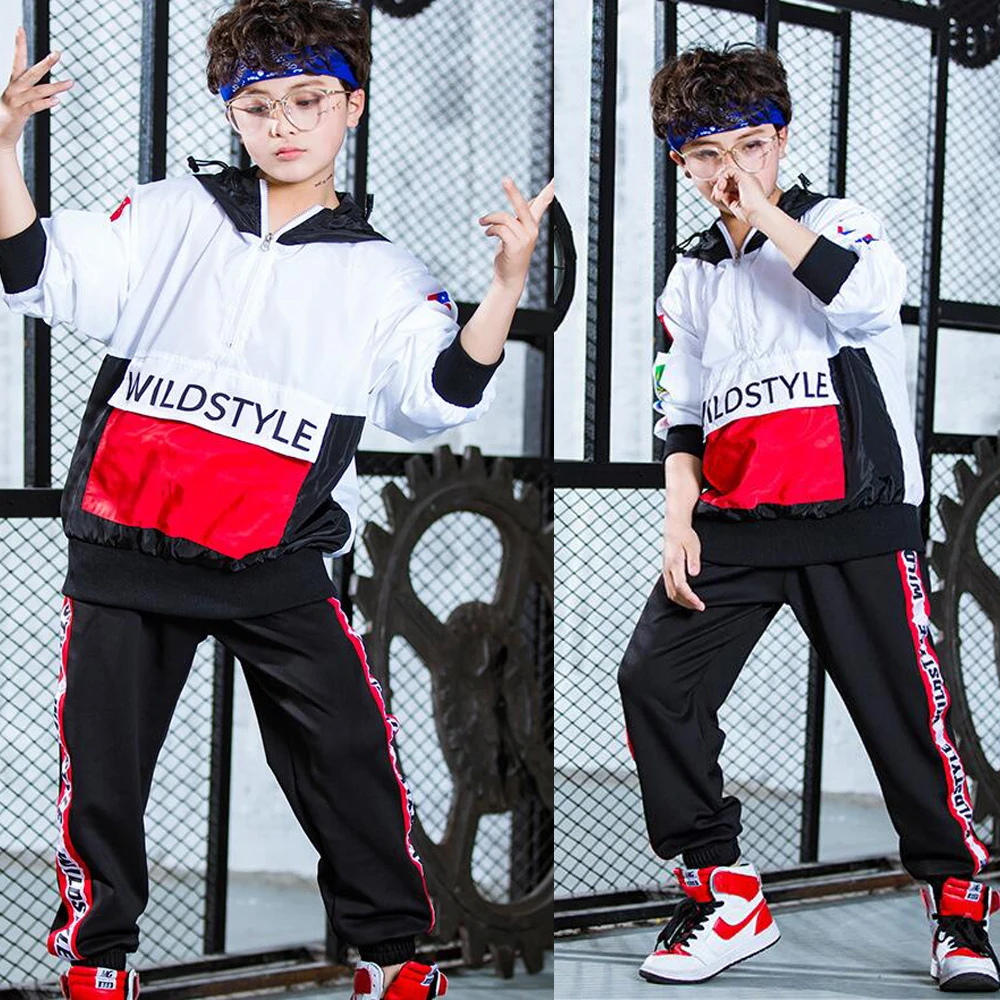 

1 set Boys Loose Ballroom Jazz Hip Hop Dance Competition Costume Hoodie Shirt Tops Pants Adult Kid Dancing Clothing Wear Outfits
