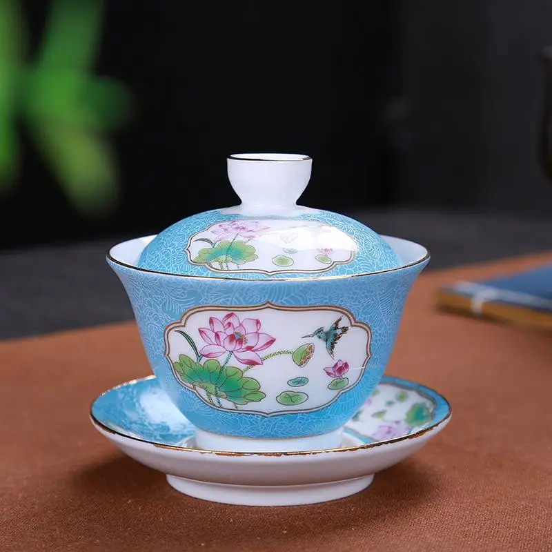 Керамический чайник Gaiwan, чайная чашка, китайские чайные наборы кунг-фу чайная чашка для путешествий, кухни, столовой, бара, чайная посуда, аксессуары для дома - Color: skyblue