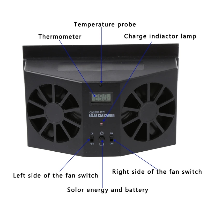 Солнечный Мощность окно лобовое стекло автомобиля Auto Air Vent охлаждения выхлопных газов Dual Fan Системы охладитель