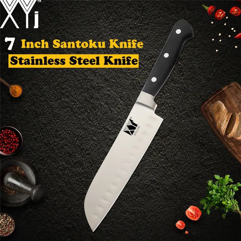XYj кухонный нож из нержавеющей стали Высокоуглеродистый тонкий острый нож Нескользящая ручка шеф-повара нож для нарезки хлеба Santoku нож для очистки овощей - Цвет: 7 santoku knife