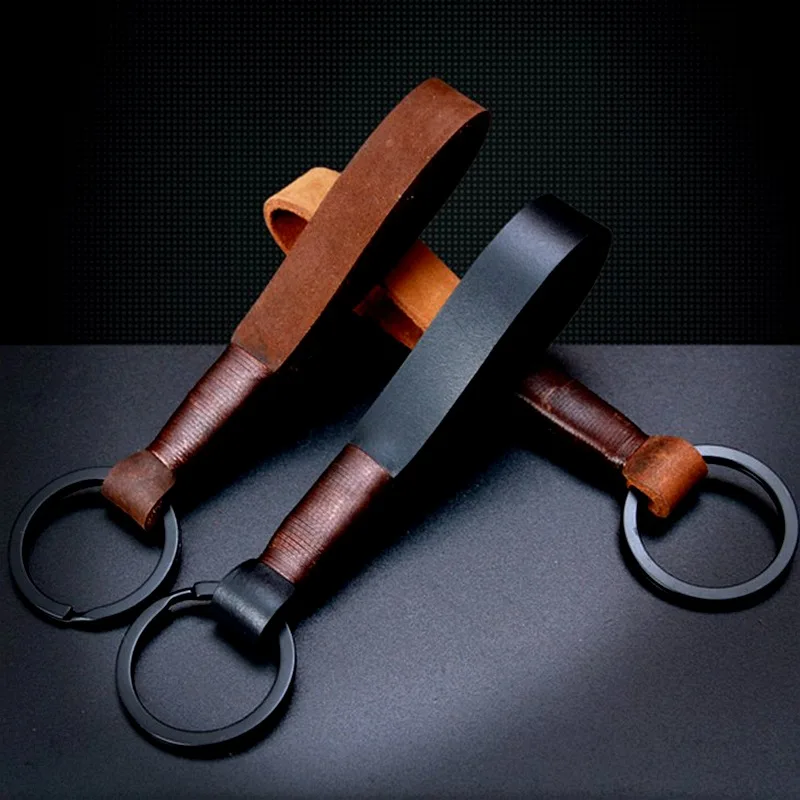 

Fashion Handmade Wrist Rope Real Leather Cowhide Rope Keychain Metal Key Ring Key Chain Key Holder Key Cover Auto Charm Pendant