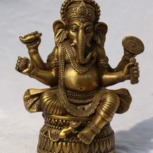 18 см Тибетский религий Бронзовый Ганапати Ганеш лорд Ганеша статуя Будды