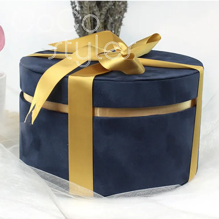 

Cocostyles custom blank luxury round velvet gift box with ribbon for royal wedding gift packing box or valentine's day gift set