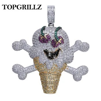 

TOPGRILLZ Corsair Skull Skeleton Pendant Necklace Iced Out Bling Cubic Zircon Hip Hop Gold Silver Color Men Charms Chain Jewelry