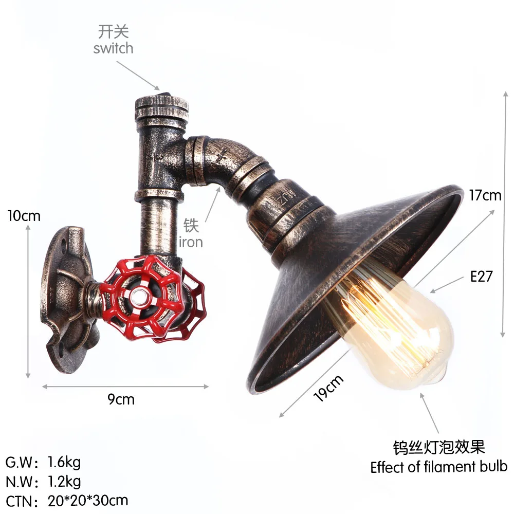 Лофт настенные светильники Винтаж EDISON ЛАМПЫ простой Книги по искусству гладить трубы Настенные светильники кафе Nordic Ретро промышленных