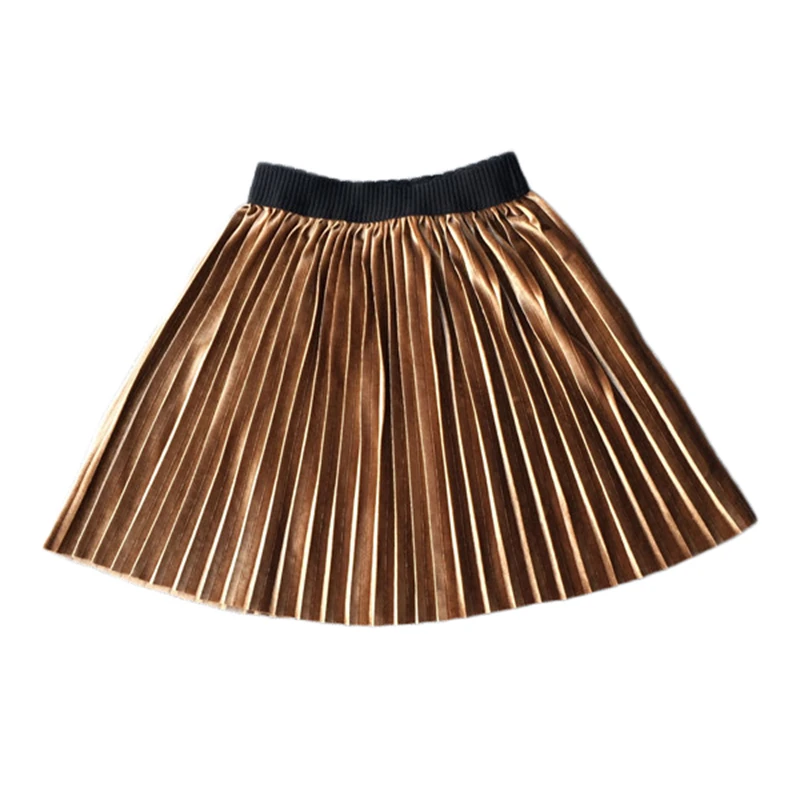 Kids Girls Pleated Skirts 2020 New Velvet Pink Gold Skirts High Waist Knee Length Tutus Children Casual Clothing For 3-8Y GS20