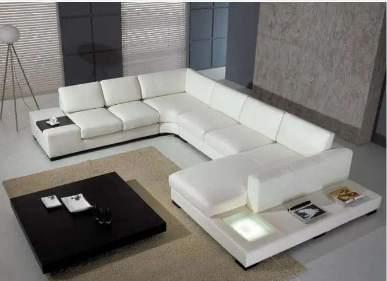 Us 1519 05 5 Off Living Room Sofa Set Corner U Shaped Couch Real Genuine Leather Sectional Sofas Muebles De Sala Moveis Para Casa With Led In