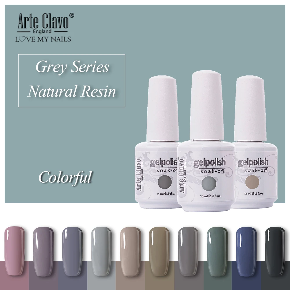  Arte Clavo Soak Off UV Nail Gel Polish 15ml Grey Dark Color Nail Art Gel Polish Varnish Lacquer Nai