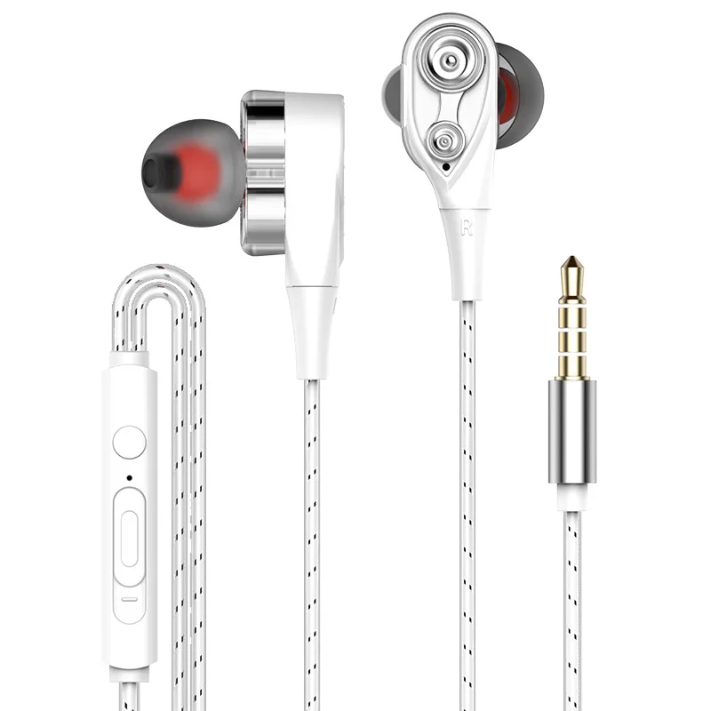 3,5 мм проводные наушники с двойным приводом, стерео наушники-вкладыши, Спортивная гарнитура с микрофоном, Мини наушники для iPhone, samsung, huawei, Xiaomi - Цвет: Белый