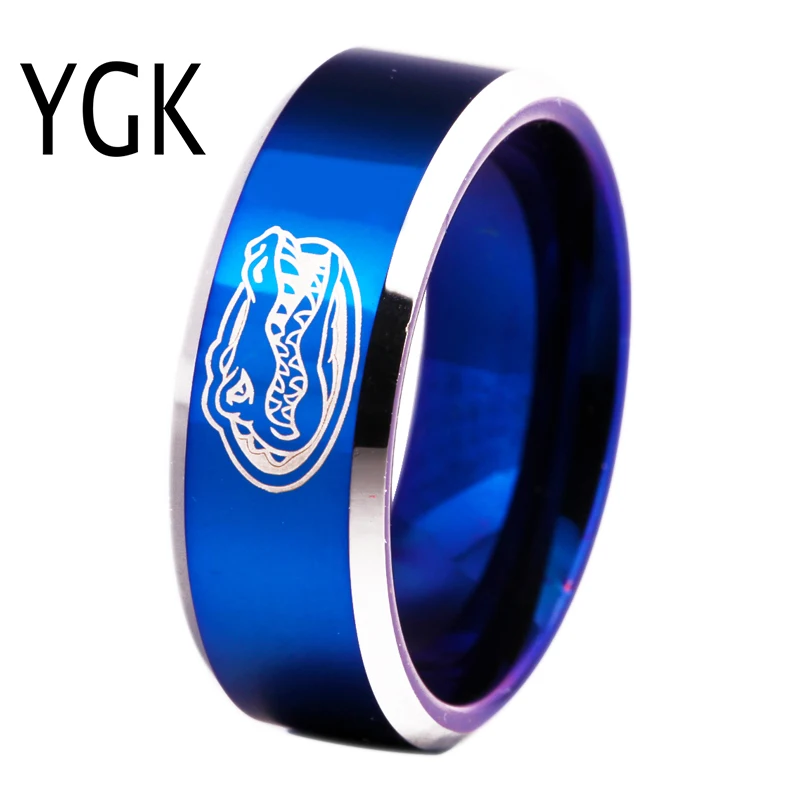 

Free Shipping Customs Engraving Ring Hot Sales 8MM Blue With Shiny Edges Gators Design Men's Fashion Tungsten Wedding Ring