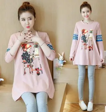 Fashion Loose Cartoon Print Long-sleeve Maternity Dresses 2019 Autumn New Korean Pregnancy Clothes for Pregnant Women QL8827