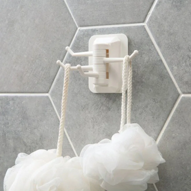 

Rotatable 4 in 1 Hooks Wall-mounted Seamless Adhesive Strong Stick Hook Kitchen Bathroom Towel Rack Holder