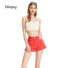 Idopy Лето Женские винтажные джинсовые шорты A Line рваные джинсы облегающие шорты с кисточками однобортные джинсовые шорты для девочек