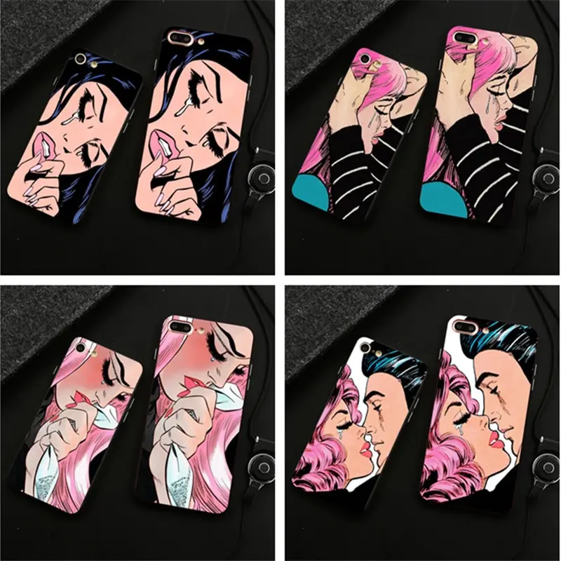 Crying Comic Girl Painting Pop Art Turddemon black hair girls book sad babe print Case For iPhone 6 6S Plus 7 7plus 5 8plus x
