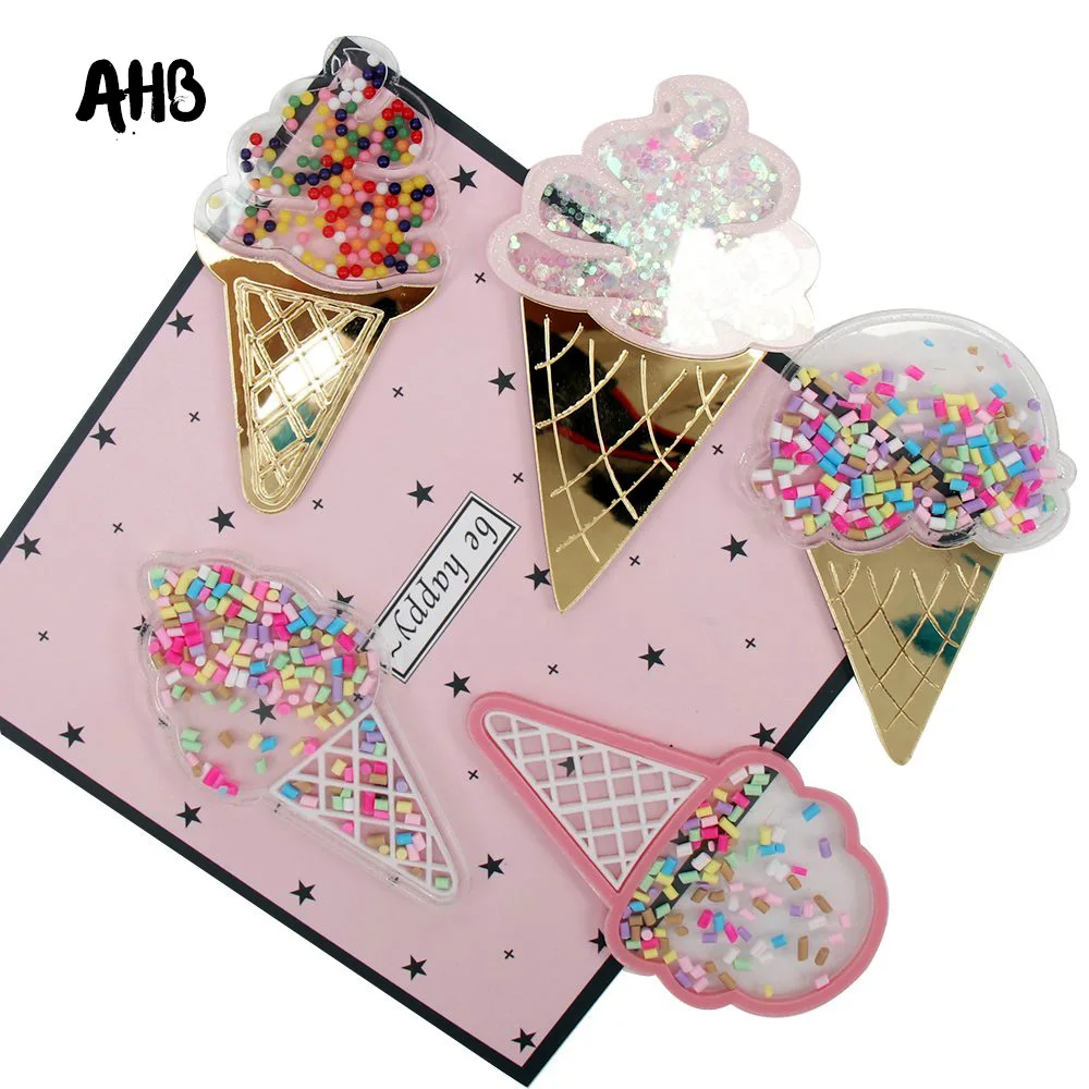 

AHB 8CM Ice-cream Sequin Filling Acrylic Fashion Liquid Quicksand Cover For Phone DIY Sequin Ice Cream Patch Cases