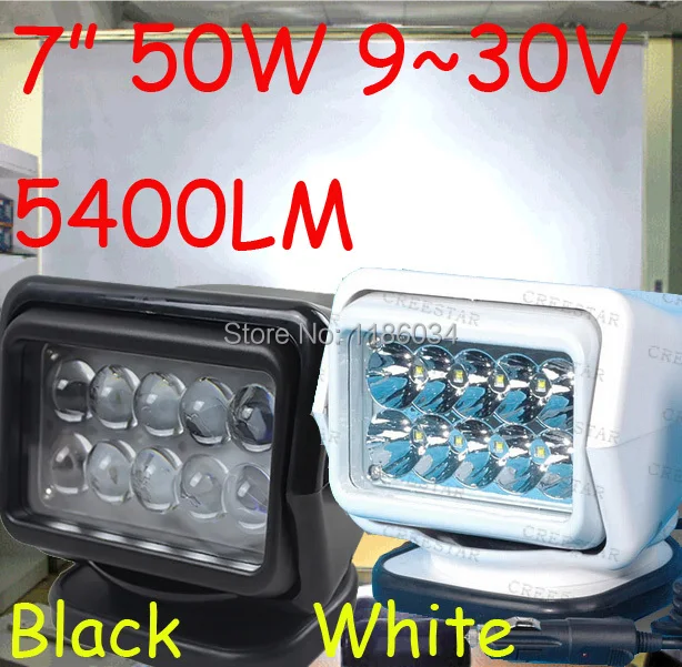 

Free ship!7" 50W(10PCS*5W/PCS), 9~32V LED searchlight,LED,1pcs/set,Option:Black/White,6500K,1pcs,IP67,Excellent item!
