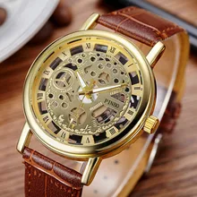 2017 New Brand Luxury Fashion Casual Leather Men Skeleton Watch Women Dress Wristwatch Steel Quartz Hollow Watches Men PINBO-85