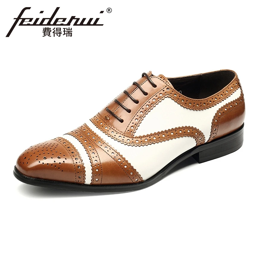

New British Formal Dress Genuine Cow Leather Men's Oxfords Round Toe Handmade Office Flats Designer Brogue Shoes For Man HMS64