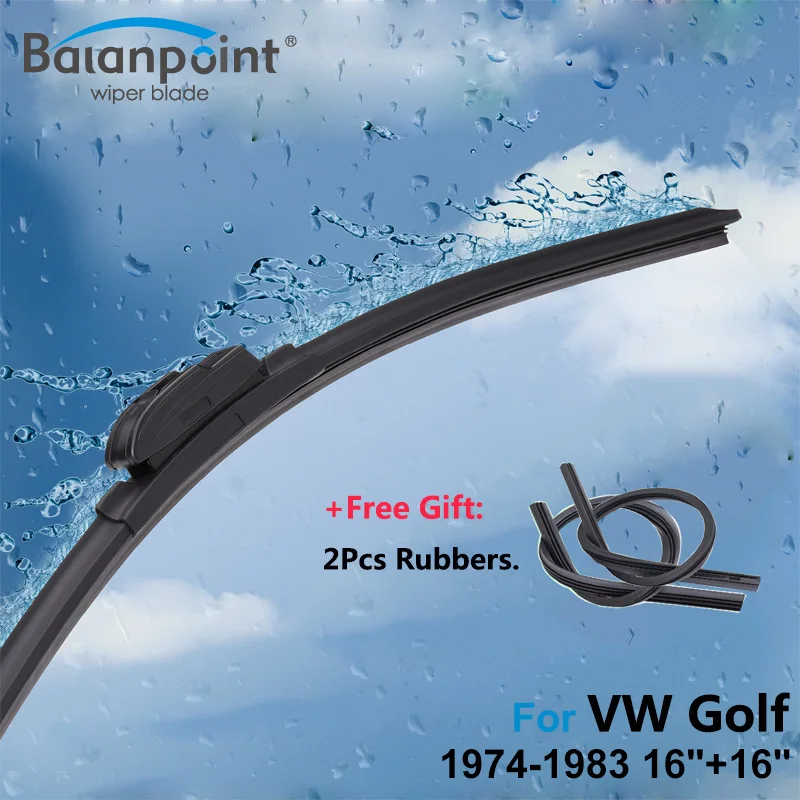 2Pcs Wiper Blades + 2Pcs Soft Rubbers for Volkswagen Golf 1974 1983 16