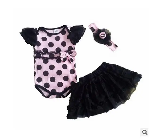 HH/Одежда для маленьких девочек; летняя одежда для новорожденных; комплект из 3 предметов для маленьких девочек; кружевной комбинезон+ юбка+ повязка на голову; одежда для первого дня рождения - Цвет: dot