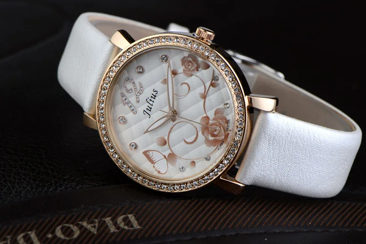 Распродажа! Скидка Julius старый тип леди женские часы Япония Mov't Мода часов браслет из натуральной кожи девушки подарок на день рождения без коробки - Цвет: White 38mm