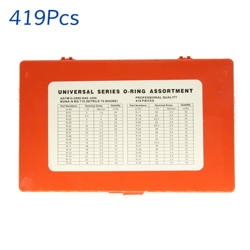 

419 pcs Combination package O-ring seal type US/EU gasket/seal/oil resistant nitrile rubber O-ring resistant repair tool
