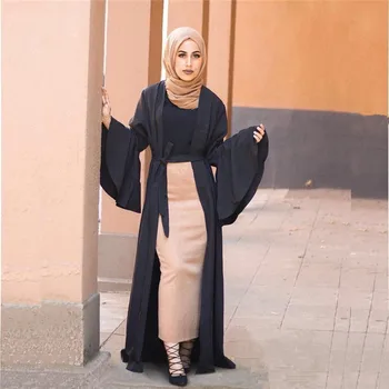 

Women Muslim Dress Cardigan Abaya Dress Flare Sleeve Dubai DressTurkish Islamic Clothing Jilbab femme musulmane abaya marocaine